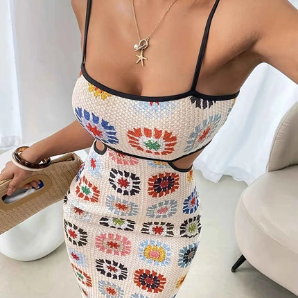 Elegante Abito Aderente Senza Schienale con Stampa Floreale per Donne, Vestito Senza Maniche