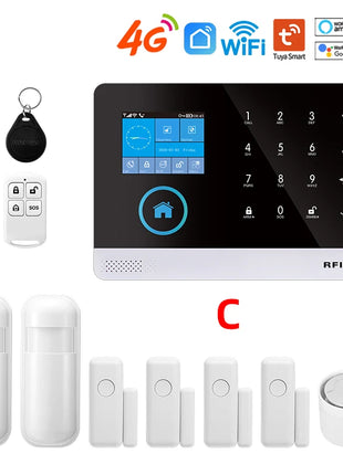 Protezione di sicurezza wireless WiFi + GSM/4G e 2G App Smart Home e Tuya Sistema di allarme di sicurezza domestica Alexa Funzionamento remoto 433 Mhz