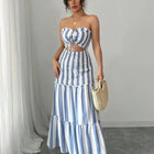 Abito Elegante a Righe con Spalle Scoperte e Gonna Arricciata con Dettaglio Intrecciato Frontale per Donna