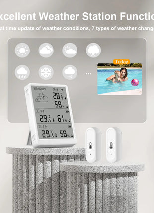Tuya WiFi Stazione Meteo Kit Termoigrometro Intelligente Gateway WiFi E Termoigrometro Esterno IP65 Impermeabile 433 mhz con Avviso App