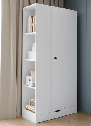 Armadio 70*40*170cm, design a porta singola, con ripiani e cassetti, bianco puro/naturale