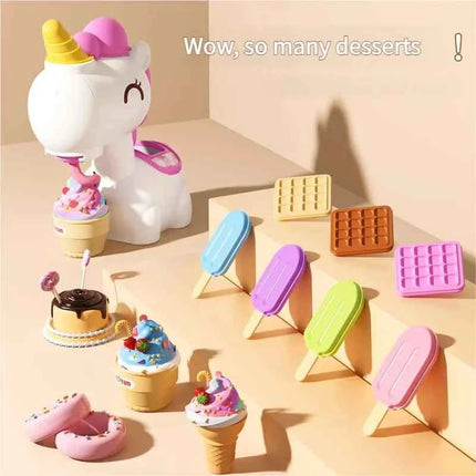 Set di pasta modellabile a forma di unicorno, macchina per gelato e pasta, strumenti per argilla fai da te, non tossici, giocattoli educativi Montessori per bambini e bambine