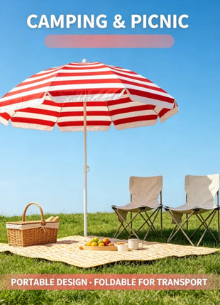 Ombrellone da spiaggia a righe in TNT da 180 cm con frange, ombrellone portatile da esterno a 8 stecche, ombrellone da spiaggia a righe impermeabile e resistente al vento per giardino, piscina, mare, campeggio