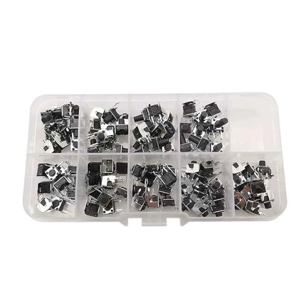 90 Pz/scatola Momentaneo Tattile Tatto Pulsante 4 Pin Auto-reset Interruttore Ad Angolo Retto Con Stent 6x6x4.3/4.5/5/6/7/7.5/8/9/10mm 6x6