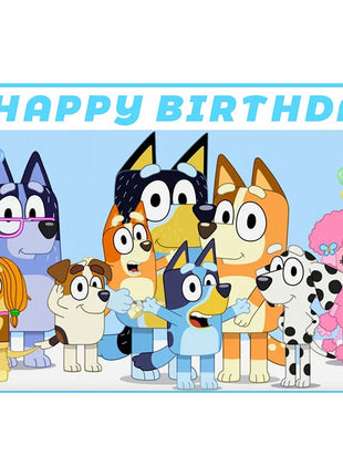 Set di stoviglie usa e getta a tema famiglia Bluey, piatto, striscione, topper per torta, bandierine, palloncini Bingo, decorazioni per compleanno.