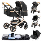 Multifunction 3 in 1 Baby Stroller with Car Seat and Sleeping Basket Baby Pram Lightweight Infant Pushchair Compact Folding Pram