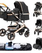 Multifunction 3 in 1 Baby Stroller with Car Seat and Sleeping Basket Baby Pram Lightweight Infant Pushchair Compact Folding Pram