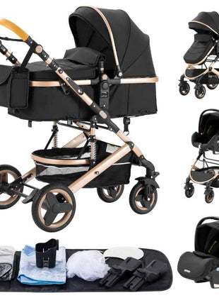 Multifunction 3 in 1 Baby Stroller with Car Seat and Sleeping Basket Baby Pram Lightweight Infant Pushchair Compact Folding Pram