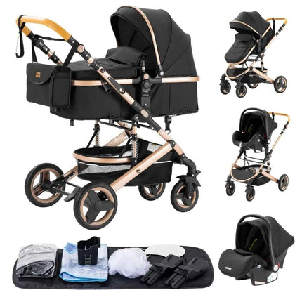 Multifunction 3 in 1 Baby Stroller with Car Seat and Sleeping Basket Baby Pram Lightweight Infant Pushchair Compact Folding Pram