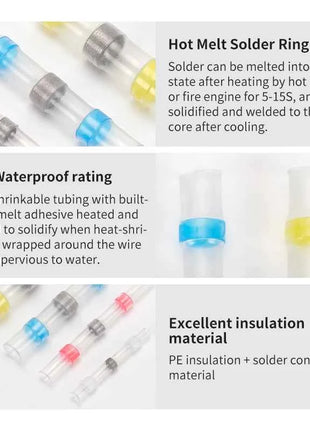 50/100/200/250PCS connettori per cavi sigillati per saldatura, tubi termorestringenti anelli di saldatura connettori per aggancio, isolamento impermeabile ele