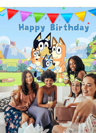 Sfondo in Tessuto per Feste di Compleanno a Tema Bluey, Decorazione Murale per Bambini e Ragazzi