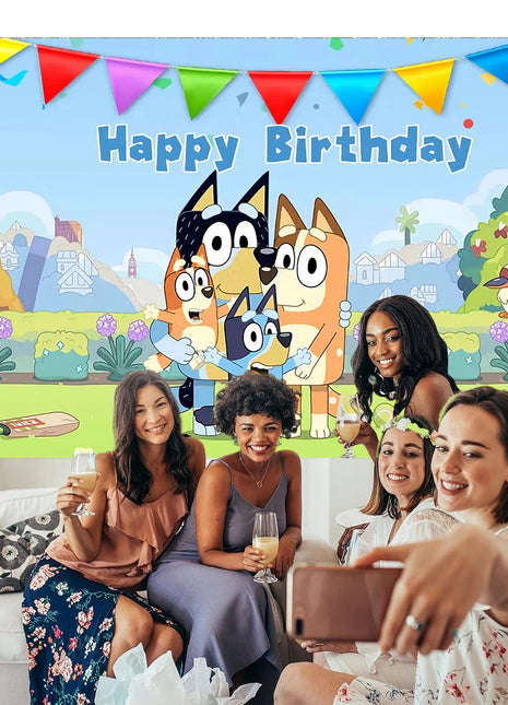 Sfondo in Tessuto per Feste di Compleanno a Tema Bluey, Decorazione Murale per Bambini e Ragazzi