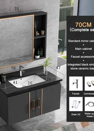 Bathroom Vanity Cabinet Set with Integrated Ceramic Sink Drain Accessories Wall Mounted Aluminum Storage Cabinet Mirror Combo