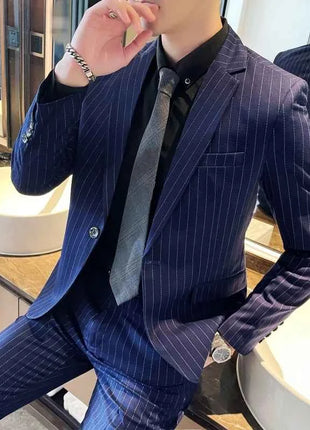 Abito Uomo 2 Pezzi Slim Fit a Righe - Giacca e Pantalone Business Casual