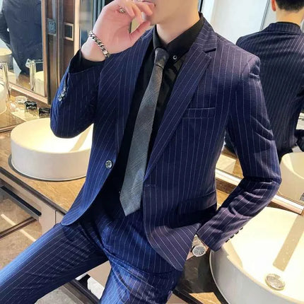 Abito Uomo 2 Pezzi Slim Fit a Righe - Giacca e Pantalone Business Casual