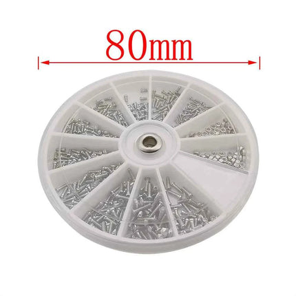 600 pz/scatola M1 M1.2 M1.4 M1.6 Kit di assortimento di dadi per viti piccole universali per occhiali da sole occhiali da vista strumenti di riparazione dell'orologio