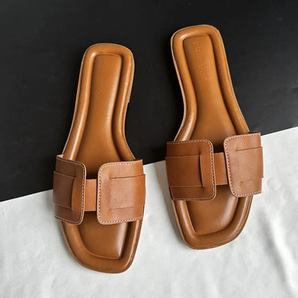 2025 Pantofole moderne da donna Estate all'aperto Comode pantofole piatte Pantofole in pelle di lusso Sandali da donna Scarpe casual con diapositive