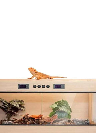 Wooden Reptile Terrarium with Dual-Temperature Control&Glass Doors Intelligent Gecko/Lizard Habitat for Pet Breeding and Display