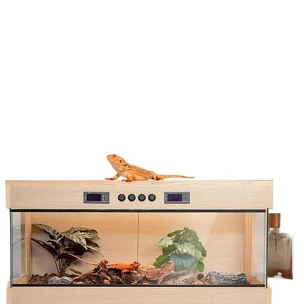 Wooden Reptile Terrarium with Dual-Temperature Control&Glass Doors Intelligent Gecko/Lizard Habitat for Pet Breeding and Display