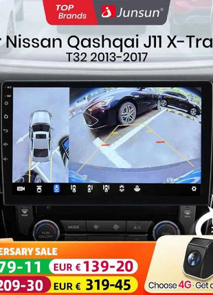 Junsun Qualcomm 8-Core 360° Panoramic Camera Wireless CarPlay Android Auto Car Radio for Nissan Qashqai J11 X-Trail 3 2013-2017