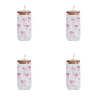 Set Bicchieri in Vetro con Fiocco Coperchio e Cannuccia per Casa Picnic Colazione e Feste