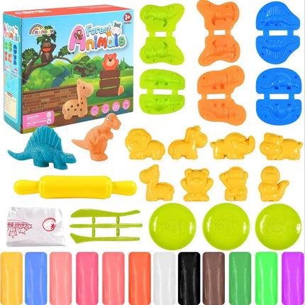 Set di giocattoli in argilla per bambini da 32 pezzi per età 4-6 Strumenti per modellare dinosauri e animali Accessori per impasto creativi Regalo per bambini