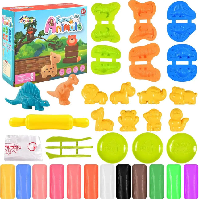 Set di giocattoli in argilla per bambini da 32 pezzi per età 4-6 Strumenti per modellare dinosauri e animali Accessori per impasto creativi Regalo per bambini