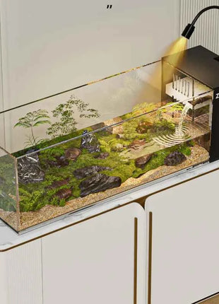 ‌Turtle Aquarium Tank - Fish & Turtle Hybrid Habitat with Stream Landscape, Luxury Villa Ecosystem for Home/Office