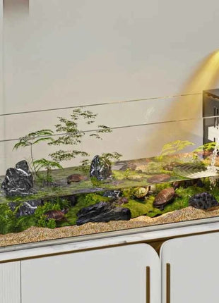 ‌Turtle Aquarium Tank - Fish & Turtle Hybrid Habitat with Stream Landscape, Luxury Villa Ecosystem for Home/Office