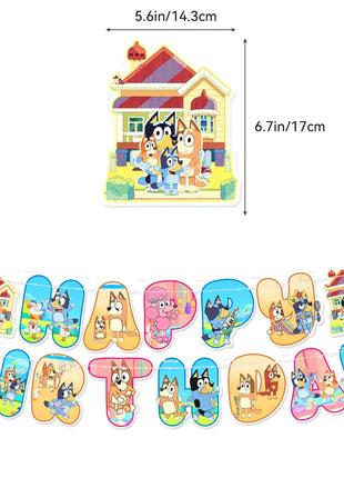 Set di stoviglie usa e getta a tema famiglia Bluey, piatto, striscione, topper per torta, bandierine, palloncini Bingo, decorazioni per compleanno.