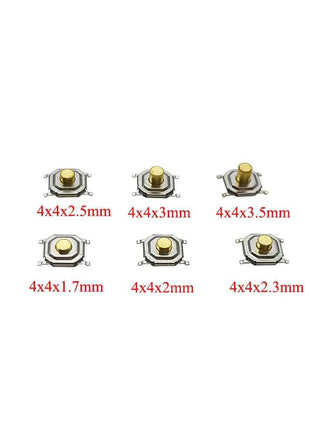 50 Pezzi Pulsanti Tattili SMD 4*4mm, Microinterruttore PCB a 4 Pin, Tasti 4x4x1.7/2/2.3/2.5/3/3.5/4.3mm