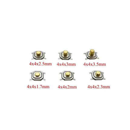 50 Pezzi Pulsanti Tattili SMD 4*4mm, Microinterruttore PCB a 4 Pin, Tasti 4x4x1.7/2/2.3/2.5/3/3.5/4.3mm