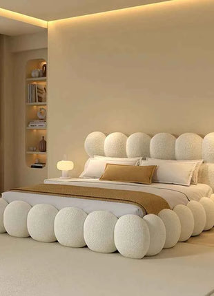 Beauty Cream Cloud Bed Large Size White Rectangle Minimalist Safe Bed Upholstery European Cama Matrimonial Home Furniture