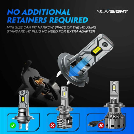NOVSIGHT Headlight H7 Mini LED 60W 12000LM Car Headlight Bulbs with Fan 6500K White Car Lamps Plug and Play Led Lights for Car