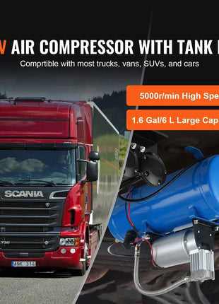 SucceBuy 12V Air Compressor with Tank 3/6L Train Horn Air Compressor 120psi Air Compressor System for Train Horn/Inflating Tire
