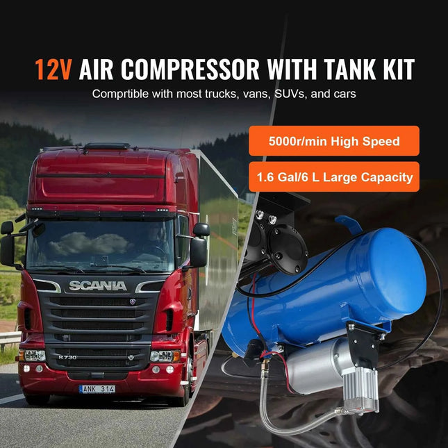 SucceBuy 12V Air Compressor with Tank 3/6L Train Horn Air Compressor 120psi Air Compressor System for Train Horn/Inflating Tire