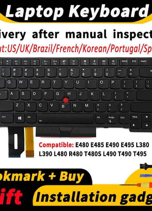 Laptop Replacement Keyboard for Lenovo ThinkPad E480 E485 E490 E495 L380 L390 L480 R480 T480S L490 T490 T495 US/BR/FR/UK/PT/SP