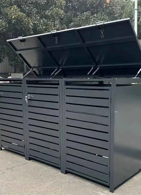 Wheelie Bin Hideaway Store Weatherproof Storage Box Metal Dust Bin Shelter Shed for Backyard Outdoor Patio Garden