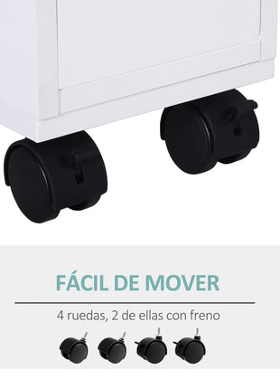 HOMCOM Mobile Bagno con Ruote, 2 Cassetti e Ripiano 16x52x71,5 cm – Bianco