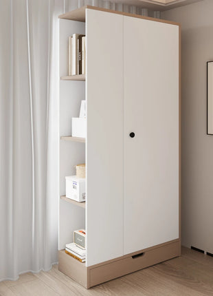 Armadio 70*40*170cm, design a porta singola, con ripiani e cassetti, bianco puro/naturale