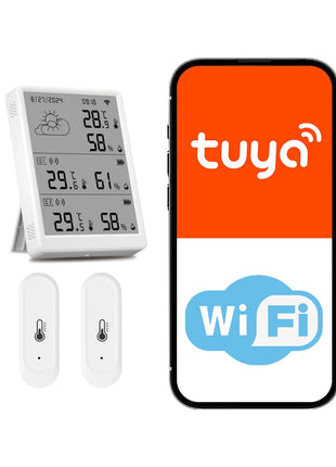 Tuya WiFi Stazione Meteo Kit Termoigrometro Intelligente Gateway WiFi E Termoigrometro Esterno IP65 Impermeabile 433 mhz con Avviso App