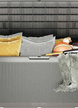 Outdoor Storage Box, 100 Gallon Deck Box, Waterproof Resin Storage Bench for Patio Cushions