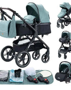 Multifunction 3 in 1 Baby Stroller with Car Seat and Sleeping Basket Baby Pram Lightweight Infant Pushchair Compact Folding Pram
