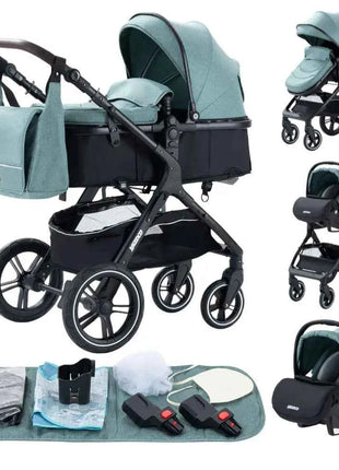 Multifunction 3 in 1 Baby Stroller with Car Seat and Sleeping Basket Baby Pram Lightweight Infant Pushchair Compact Folding Pram