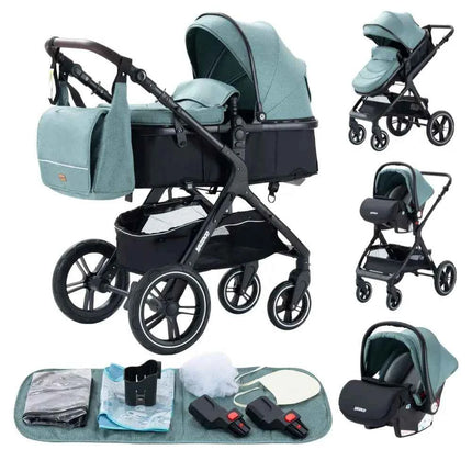 Multifunction 3 in 1 Baby Stroller with Car Seat and Sleeping Basket Baby Pram Lightweight Infant Pushchair Compact Folding Pram