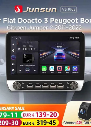 Junsun 10.1" WirelessCarplay AndroidAuto Car Radio for Fiat Ducato Jumper2 2011-2022 radio with button Bluetooth GPS Navi 4G DSP