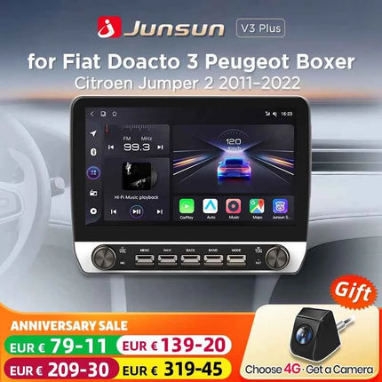Junsun 10.1" WirelessCarplay AndroidAuto Car Radio for Fiat Ducato Jumper2 2011-2022 radio with button Bluetooth GPS Navi 4G DSP