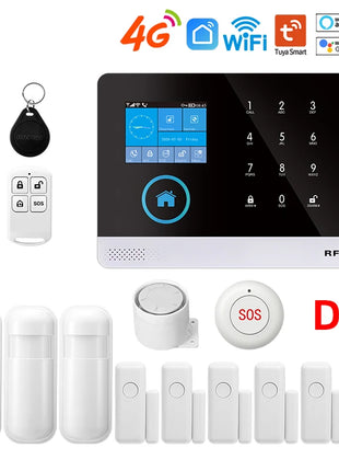 Protezione di sicurezza wireless WiFi + GSM/4G e 2G App Smart Home e Tuya Sistema di allarme di sicurezza domestica Alexa Funzionamento remoto 433 Mhz