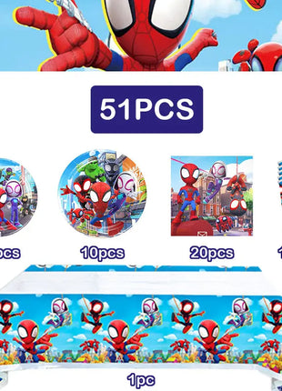 Set Decorazioni per Festa di Compleanno Spidey e Amici, Articoli per la Tavola, Bicchieri, Piatti, Palloncini, Striscione, Sacchetti Regalo, Decorazioni per Torte, Accessori per Bambini