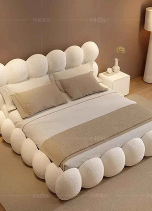 Beauty Cream Cloud Bed Large Size White Rectangle Minimalist Safe Bed Upholstery European Cama Matrimonial Home Furniture